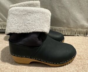 Penelope chilvers Dark Grey Blue Shearling Clog Boots Size 39