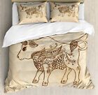 Zodiac Taurus Duvet Cover Set with Pillow Shams Ethnic Ornate Ox Print