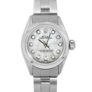 Rolex Ladies Oyster Perpetual Mother Of Pearl Diamond Dial Oyster Band Watch - Picture 1 of 3