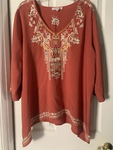 Solitaire Women's V-Neck Embroidered Pullover Top Size 3X Burnt Orange - Bild 1 von 7