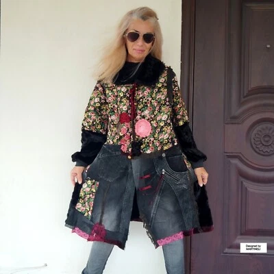 CHAQUETA VAQUERA TALLA GRANDE 2XL MAXI BOHO FLORAL PLUMERO CHAQUETA ACOLCHADA ALGODÓN CHAQUETA Foto 1 de 4