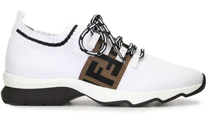 Fendi FF Knit White Sock Brown Black Logo Low Top Lace Up Tie Trainer Sneaker 41 - Picture 1 of 12