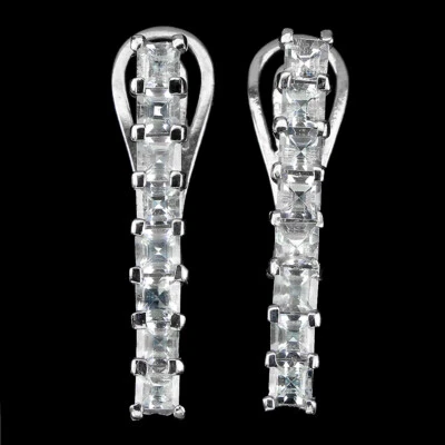 925 Sterling Silver Earrings Square Aquamarine Natural Gemstone Jewelry - Image 1 of 4
