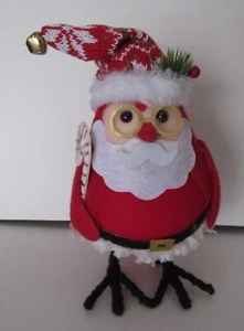 Holiday Time Fabric Bird Santa with Glasses & Candy Cane *New* - Picture 1 of 5