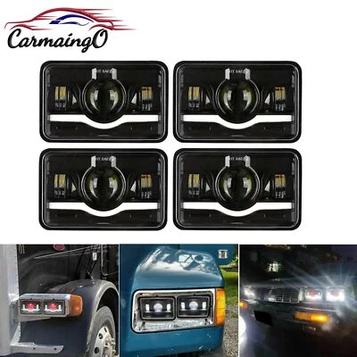 4pcs 4x6" Led Headlights H4656 w/Red DRL for Kenworth T400 T600A T800 W900 Black - Image 1 of 4
