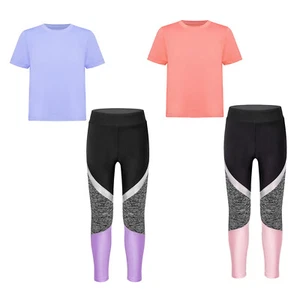 Girls Activewear Sports Tracksuits Kids Outfits Exercise Uniform 2 Piece Pants - Picture 1 of 33