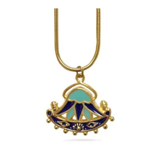 Yellow Gold Plated Egyptian Aqua and Royal Blue Lotus Flower Pendant Necklace - Picture 1 of 9