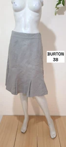 Burton Taille 38 Superbe jupe doublée gris kaki en lin - Imagen 1 de 4