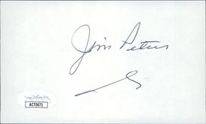 Jim Peters Sr. Detroit Red Wings Signed 3x5 Index Card JSA Authenticated - Picture 1 of 2