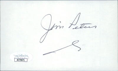 Jim Peters Sr. Detroit Red Wings Signed 3x5 Index Card JSA Authenticated - Image 1 of 2