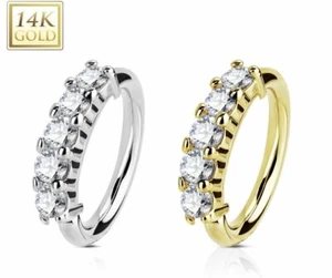 14kt 3D Diamond Nose Hoop 5 Cubic Zirconia Stones Made Of 14kt Solid Gold - Picture 1 of 3