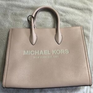 Michael Kors MK Mirella Medium Pebbled Leather  Shoulder Tote Bag Powder Blush