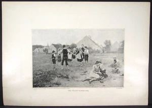 The Village Playground, niños jugando 1895 tipograbado impresión de arte antiguo - Imagen 1 de 2