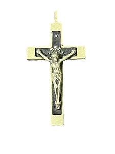 ANCIEN PENDENTIF CRUCIFIX ETAIN ? JESUS SACRÉ CŒUR VIERGE MARIE - Picture 1 of 3