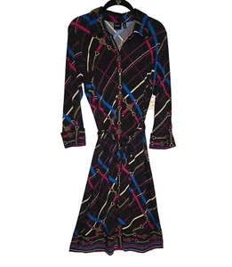 NWT Rafaella Shirt Dress Long Sleeve Belted Black MEDIUM Chain Detail - Picture 1 of 12