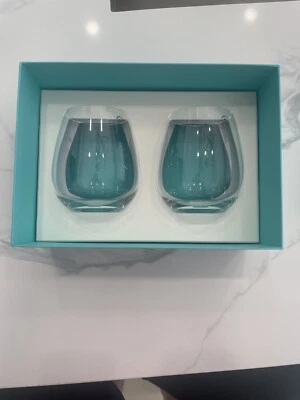 Nuevo juego de 2 copas de vino clásicas de cristal rojo sin tallo de Tiffany and Co Foto 1 de 3