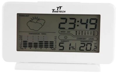 Wetterstation LCD Wecker Uhrzeit 12/24 Alarm Schlummer Kalender Temperatur weiß - Bild 1 von 3