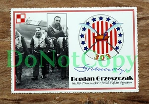 WW2: F/Lt BOGDAN GRZESZCZAK 303 Sqn Polish fighter pilot autographcard + bio - Picture 1 of 2