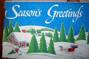 Vintage 1981 SEASONS GREETINGS 25' Roll Out Plastic Christmas Holiday Banner - Bild 1 von 5