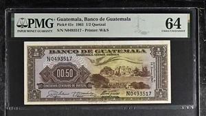 GUATEMALA 1/2 QUETZAL 1961 PREFIX LETTER N p41c PMG 64 CHOICE UNC - Picture 1 of 2