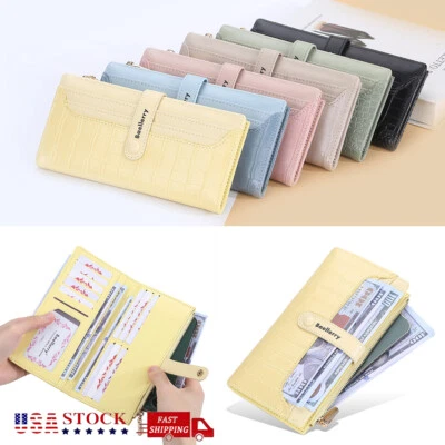 PU 皮革长款钱包女式钱包带纽扣信用卡包硬币钱包 — 第 1/4 张图片