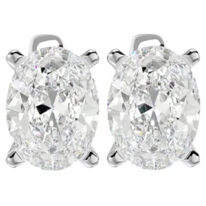 Aretes solitarios ovalados de diamantes cultivados en laboratorio reales de 2 quilates IGI de oro de 14 k - Imagen 1 de 4