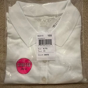 Children's Place White Long Sleeve Uniform Polo Shirt Size Girls XL 14 Stretch - Picture 1 of 12
