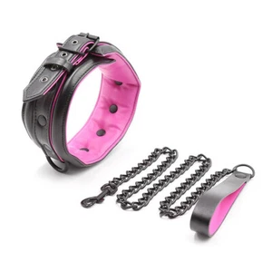 Leather Collar with Lead Detachable Pulling Chain Leash Adult Couples Bondage - Picture 1 of 5