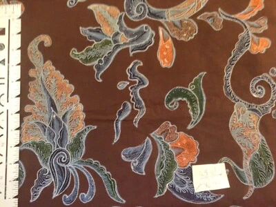 Vintage Blue Coral Paisley on Brown Cotton Fabric  2.5 Yards - Imagem 1 de 2