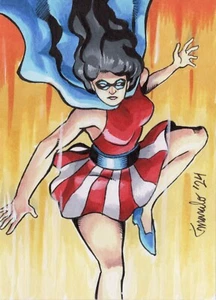 ORIGINAL JSA - Miss America 1/1 Hand Drawn Sketch Card comic ACEO PSC Art - Picture 1 of 3