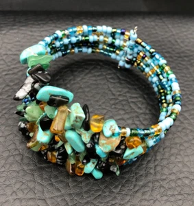 Brazalete de piedras preciosas 7 pulgadas mezclado malaquita cuarzo vidrio semilla cuentas puño tamaño - Imagen 1 de 6