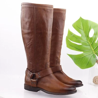 Bota de montar Frye Phillip para mujer talla 7 alta coñac suave arnés de cuero vintage Foto 1 de 4