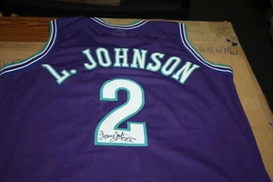 CHARLOTTE HORNETS LARRY JOHNSON #2 SIGNED CUSTOM PURPLE JERSEY JSA WITNESS - Picture 1 of 3