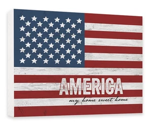American Flag Block Sign P Graham Dunn Made in USA Home Sweet Home Distressed - Picture 1 of 1