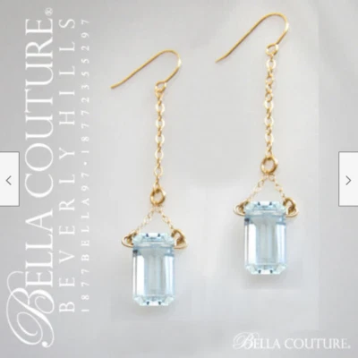 PENDIENTES COLGANTES BAGUETTE AGUAMARINA NATURAL ORO AMARILLO 14K $790 DE COLECCIÓN 14CT Foto 1 de 4