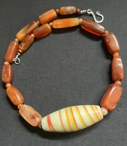 Orissa Spiral Indian bohemian bead & Idar Oberstein Vintage carnelian Necklace. - Picture 1 of 15