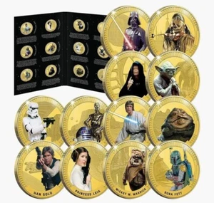 Star Wars Original Trilogy 12 Coins - 44mm Gold Plated & Full Coloured NEW - Picture 1 of 7