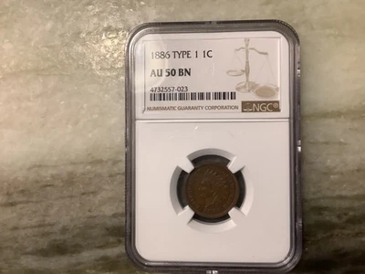 1886 Type 1 Indian Head Penny AU50 BN - Image 1 of 2