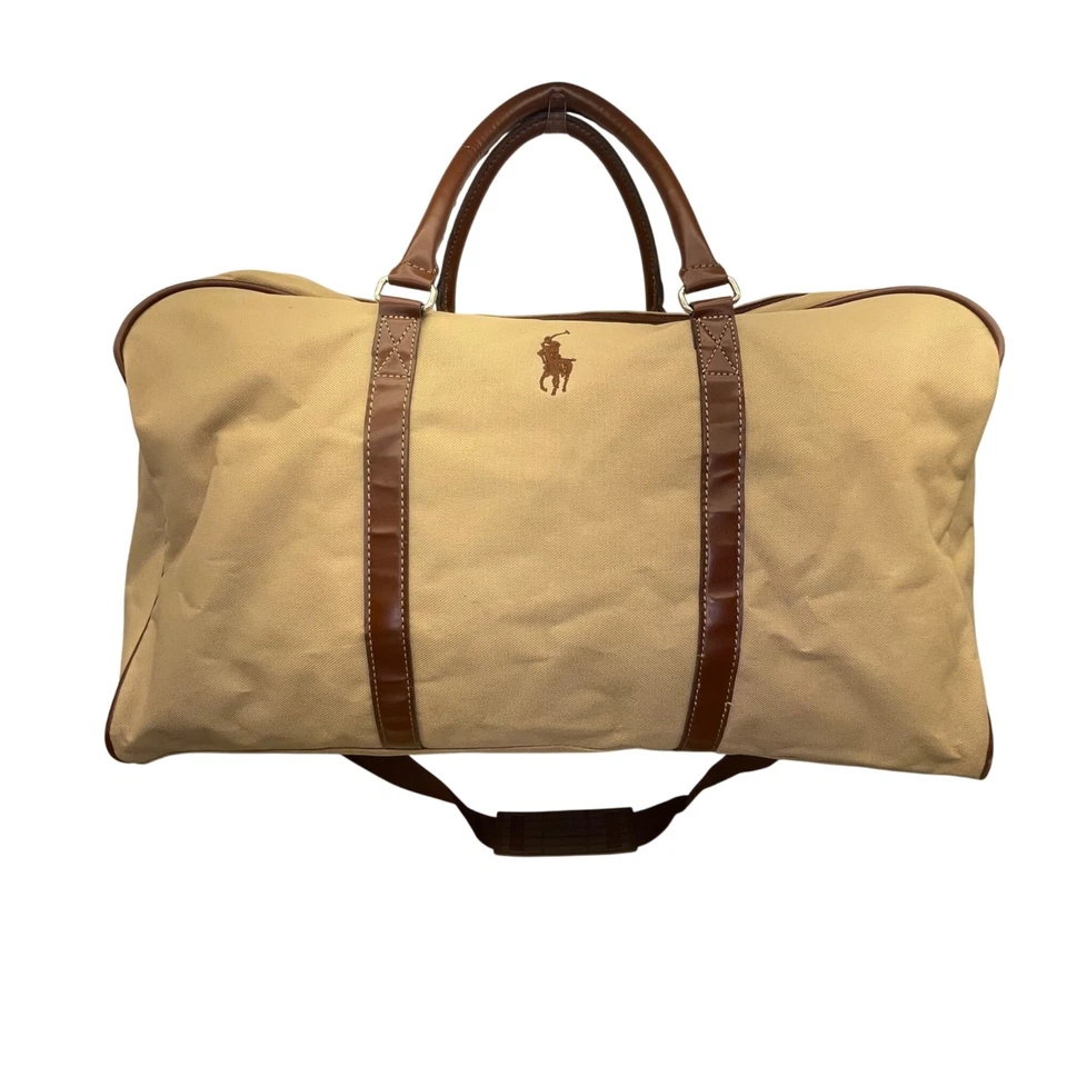 Ralph Lauren Mens Beige & Brown Canvas With Shoulder Strap Travel Duffle Bag - Image 1 of 4