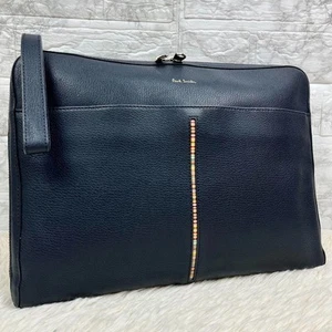 Auth Paul Smith Multi-Striped Leather Clutch A4 Storage Navy Good condition - Picture 1 of 10