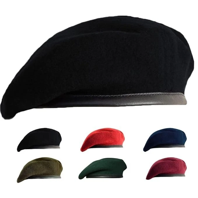 Beret Cap Hat Wool Military Army French Men & Women  Black Red Green Blue Maroon - Image 1 of 1