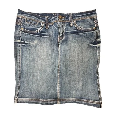 Dollhouse Vintage Denim Skirt Juniors Size 9 Y2K Mini Rhinestone Pockets Stretch - Image 1 of 4