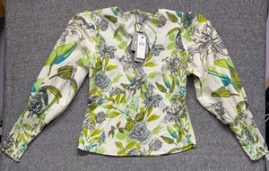 Blank Anthropologie Top Damen XS grün weiß Blumen V-Ausschnitt bauchfrei hinten offen - Bild 1 von 14