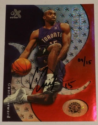 Skybox E-X #16 Vince Carter 1999-00 refractor autógrafo automático/15 $RARO$ Raptors Foto 1 de 2