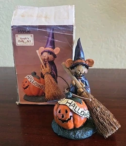 Happy Halloween Kurt Adler Wizard Mouse  Leather Tail w/Broom & Jack O Lantern - Picture 1 of 6