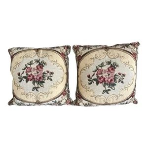 VTG Floral Tapestry Pillow Covers Elegant Victorian Style 17 X 17 - Picture 1 of 7