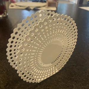 Crate and Barrel Napkin Holder Enamel Finish Over Metal Lace Doily Circle White - Picture 1 of 5