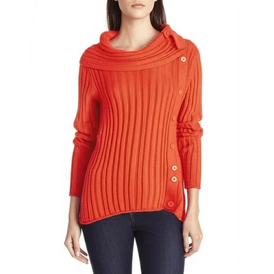 Peck & Peck 周末毛衣辛辣橙色套衫圆领罗纹舒适新品 M — 第 1/4 张图片