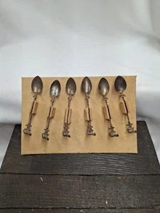 Vintage 6er Set Italienische ROMA Löffel Tee/Kaffee Wölfe/Hund Tops - Bild 1 von 16