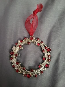 Vintage 3" Round Red Rhinestones Metal Picture Frame Christmas Ornament - Picture 1 of 4